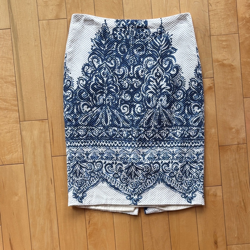J. Crew Blue and White Pencil Skirt